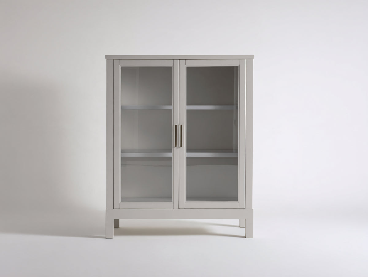 Vitrine - Bois-Verre - 92x41x128 cm - Gris clair - Style minimaliste