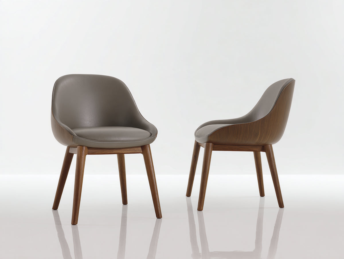 Chaise de salle à manger - Similicuir-Bois - 57x59x80 cm - Taupe-Noyer - Style contemporain