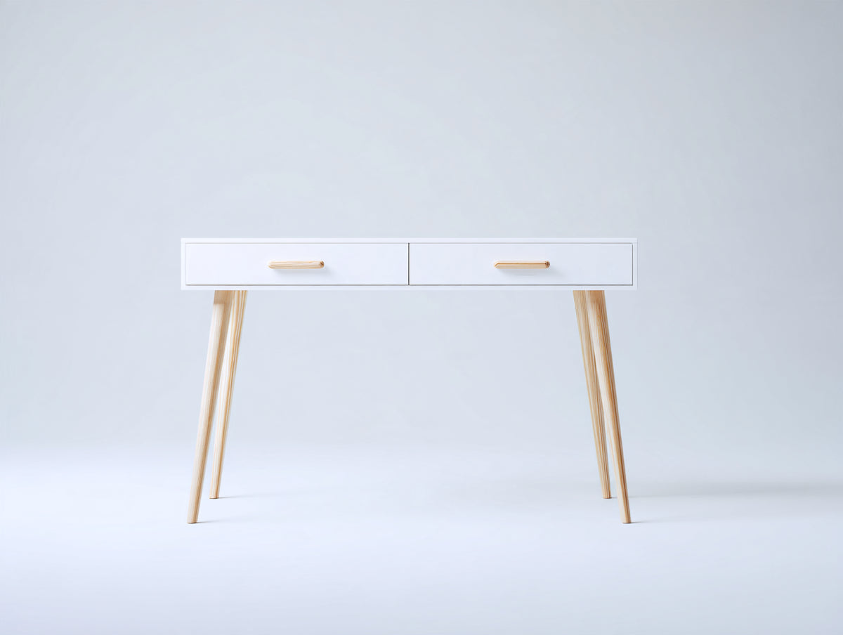 Bureau - Bois - 112 x 46 x 77 cm - Blanc-Bois naturel - Style scandinave