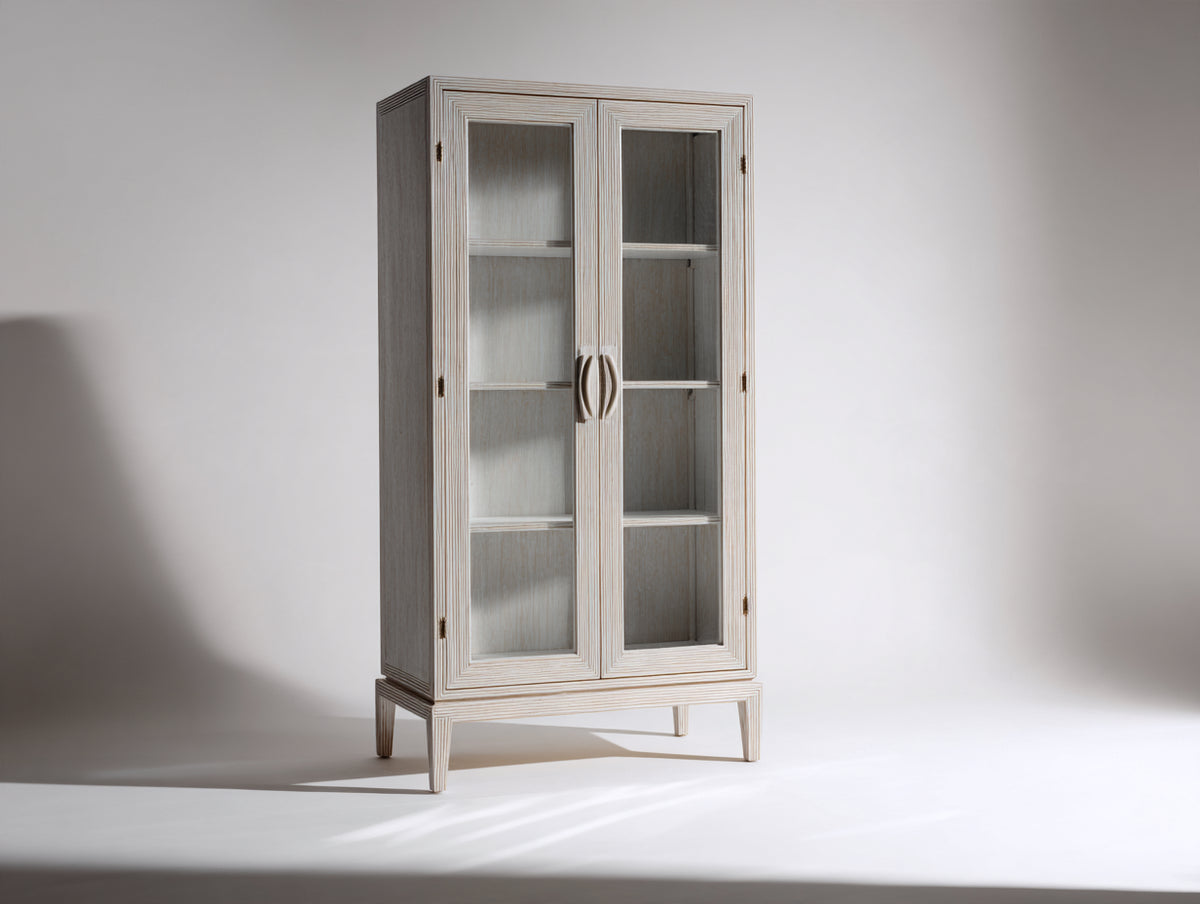 Vitrine - Bois-Verre - 88x41x176 cm - Bois blanchi - Style classique