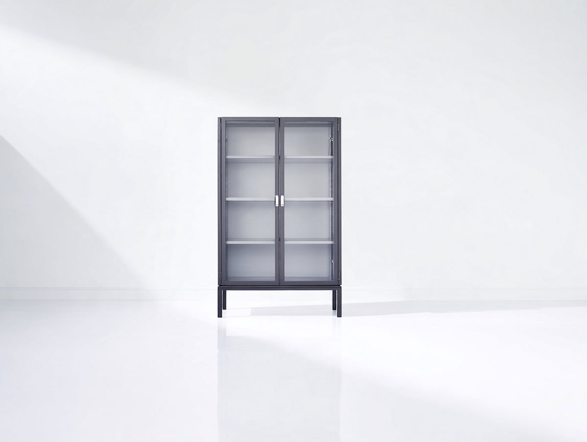 Vitrine - Métal-Verre - 86x40x162 cm - Gris foncé - Style moderne