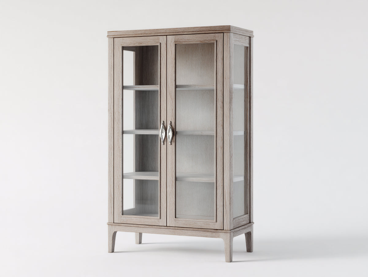 Vitrine - Bois-Verre - 94x43x168 cm - Bois blanchi - Style classique