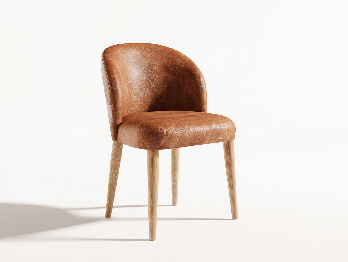 Chaise de salle à manger - similicuir - bois - 53 x 56 x 81 cm - cognac-bois clair - style rétro moderne