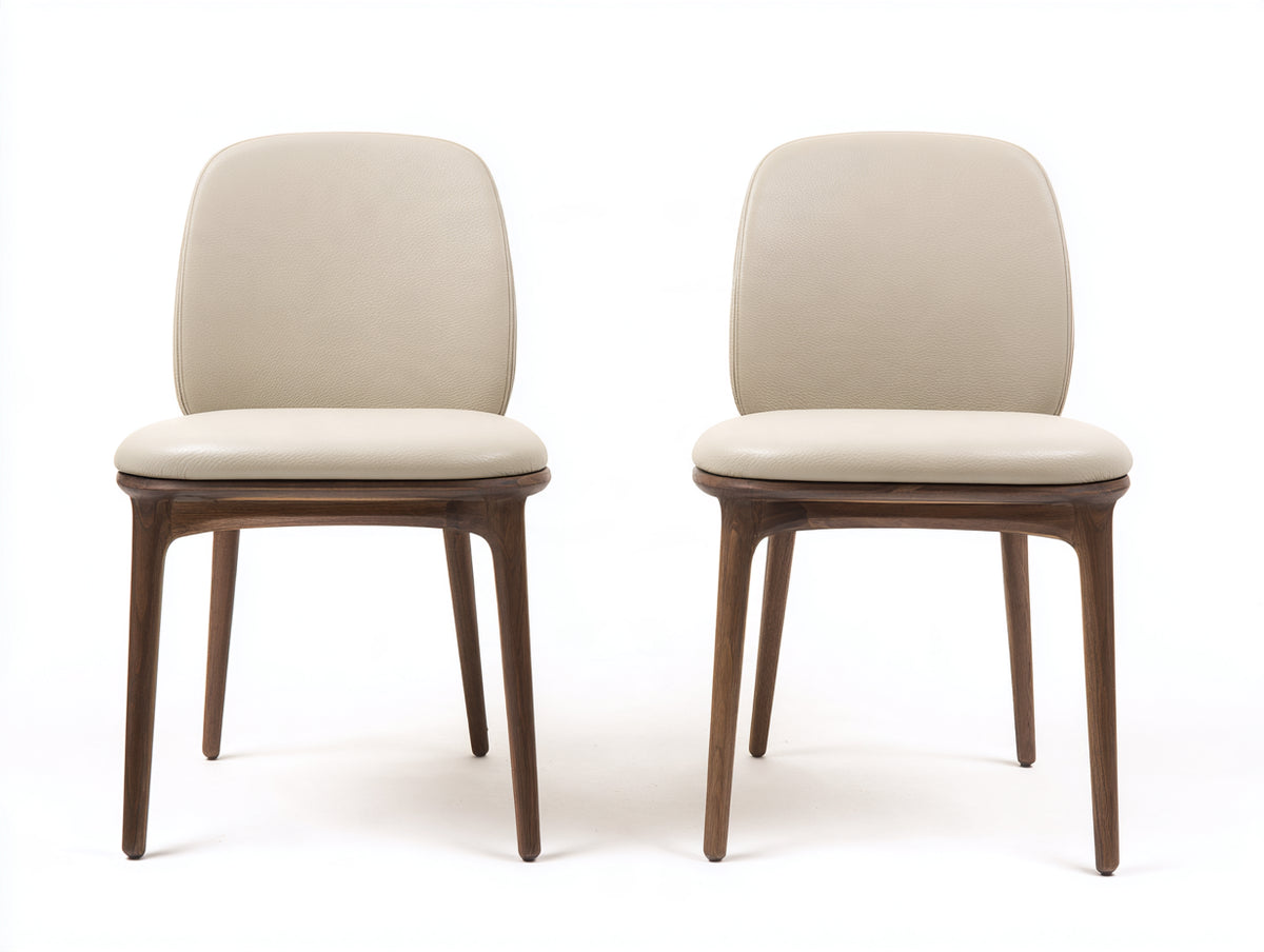 Chaise de salle à manger - Similicuir-Bois - 50x55x84 cm - Ivoire-Noyer - Style minimaliste