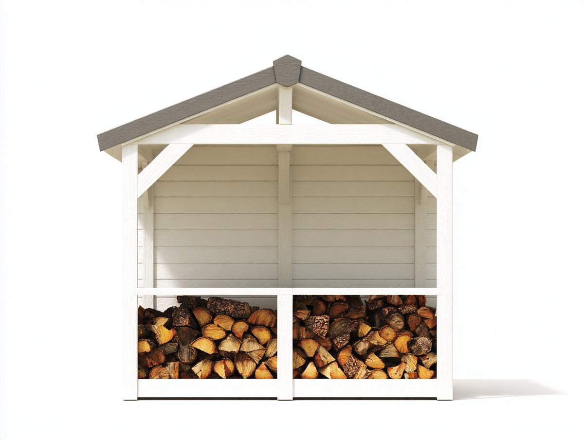 Abri à bûches - Bois - 218 x 88 x 205 cm - Blanc-Gris - Style traditionnel