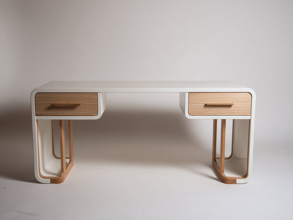 Bureau - Bois - 126 x 55 x 78 cm - Blanc-Bois naturel - Style contemporain