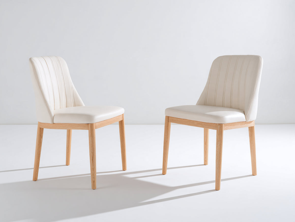 Chaise de salle à manger - Similicuir-Bois - 51x58x87 cm - Blanc cassé-Bois naturel - Style moderne