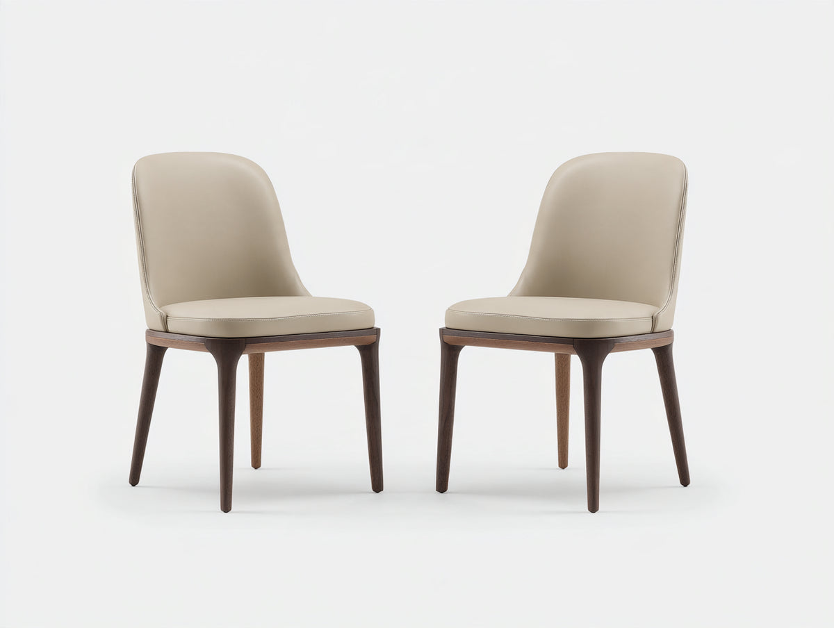 Chaise de salle à manger - Similicuir-Bois - 51x56x85 cm - Beige-Noyer - Style contemporain