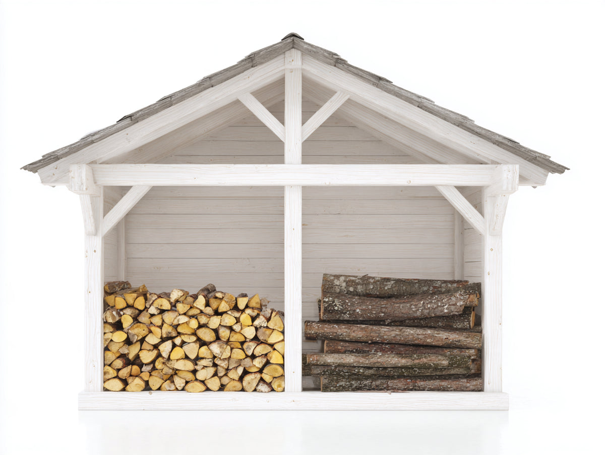 Abri à bûches - Bois - 248 x 92 x 218 cm - Blanc-Gris - Style chalet