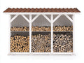 Abri à bûches - Bois - 315 x 82 x 205 cm - Blanc-Brun - Style rustique