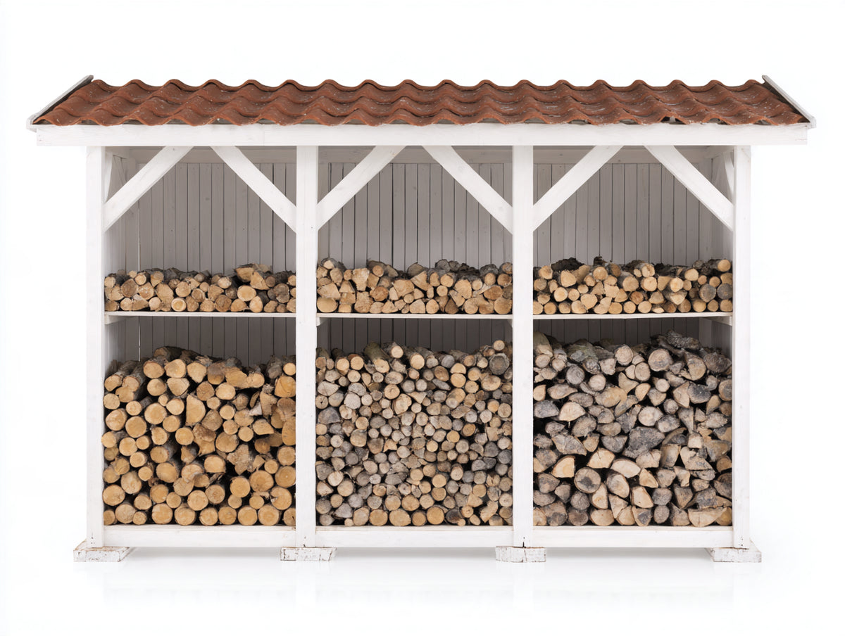 Abri à bûches - Bois - 315 x 82 x 205 cm - Blanc-Brun - Style rustique