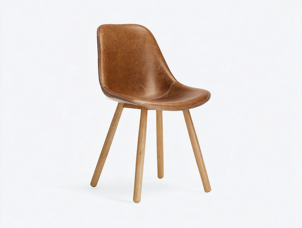 Chaise de salle à manger - similicuir - bois - 49 x 55 x 83 cm - cognac-bois naturel - style vintage moderne