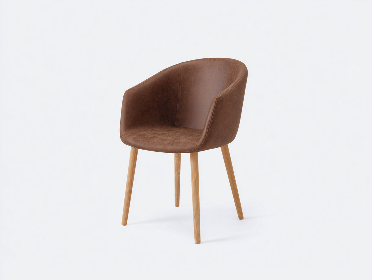 Chaise de salle à manger - similicuir - bois - 56 x 57 x 82 cm - marron-bois naturel - style contemporain