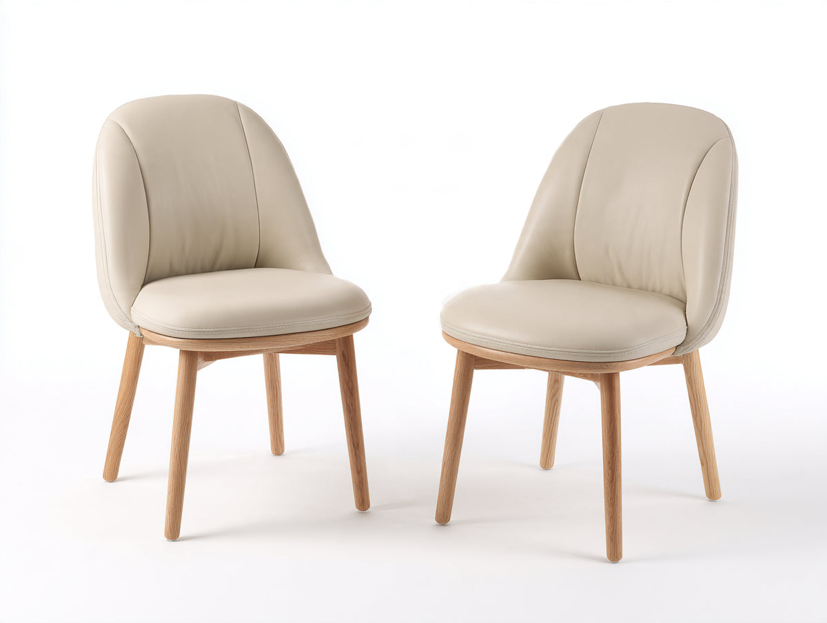 Chaise de salle à manger - Similicuir-Bois - 54x58x83 cm - Beige-Bois naturel - Style moderne