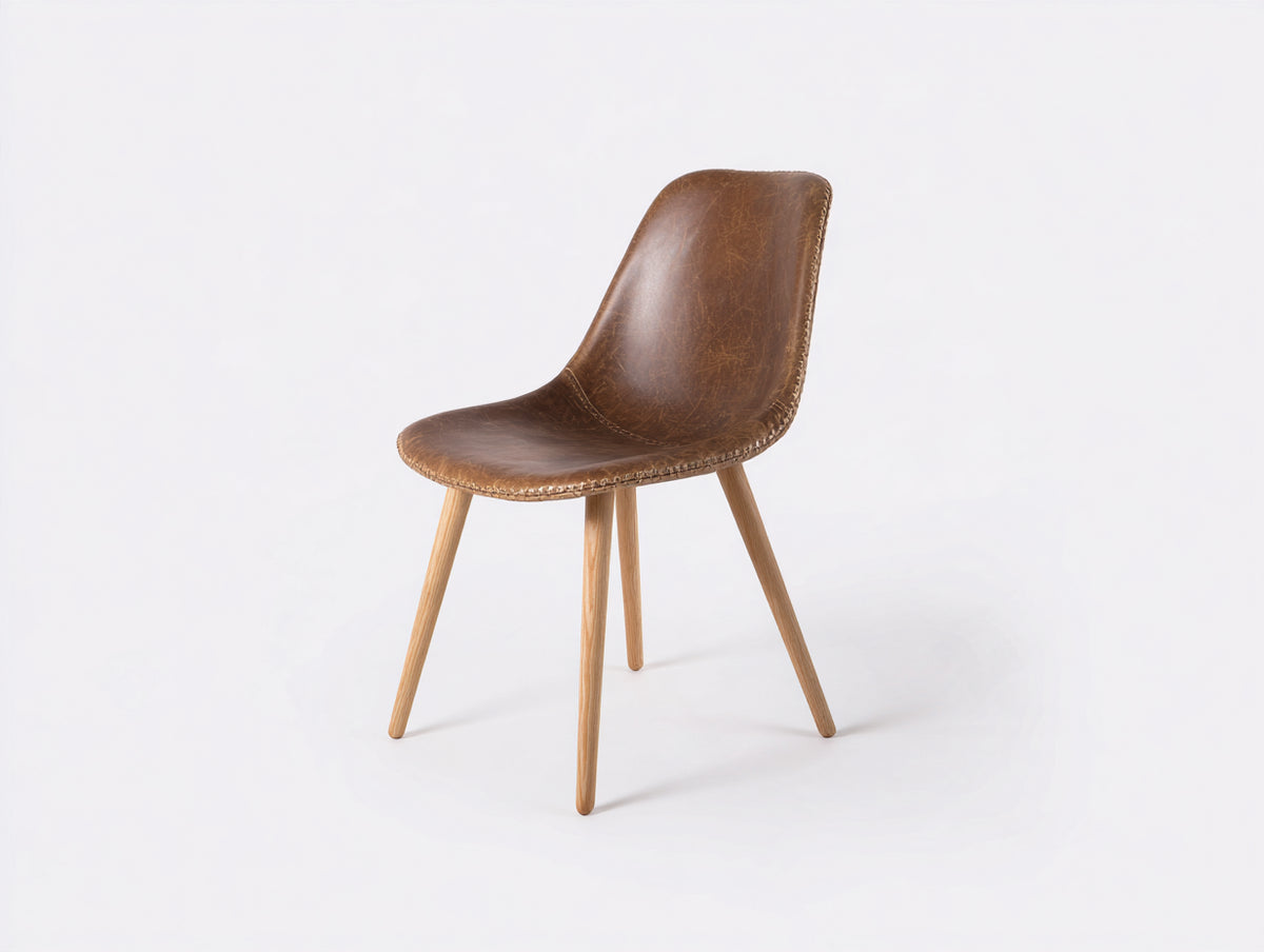 Chaise de salle à manger - similicuir - bois - 48 x 54 x 83 cm - marron foncé-bois naturel - style vintage