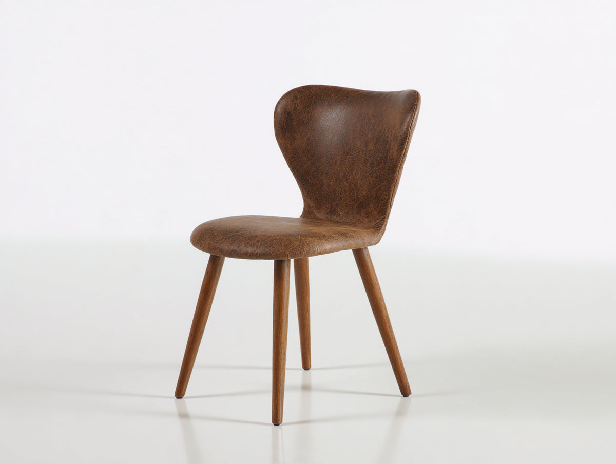Chaise de salle à manger - similicuir - bois - 47 x 53 x 81 cm - marron-bois naturel - style rétro moderne