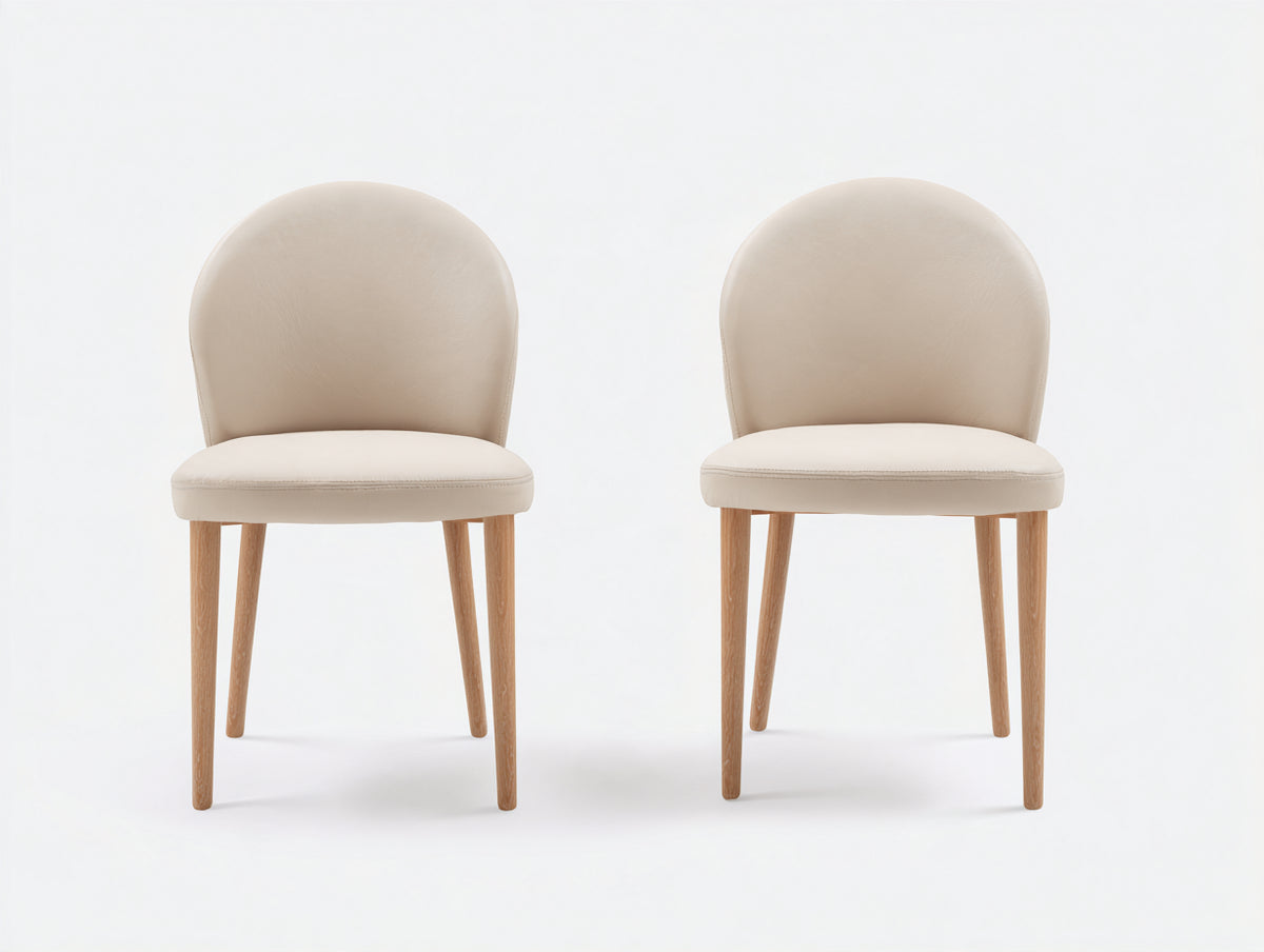 Chaise de salle à manger - Similicuir-Bois - 50x55x82 cm - Crème-Bois naturel - Style minimaliste